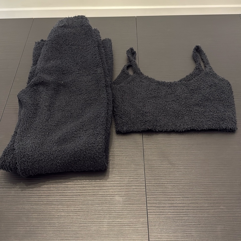 SKIMS Cozy Pajama set Black Fuzzy Pants with Matching